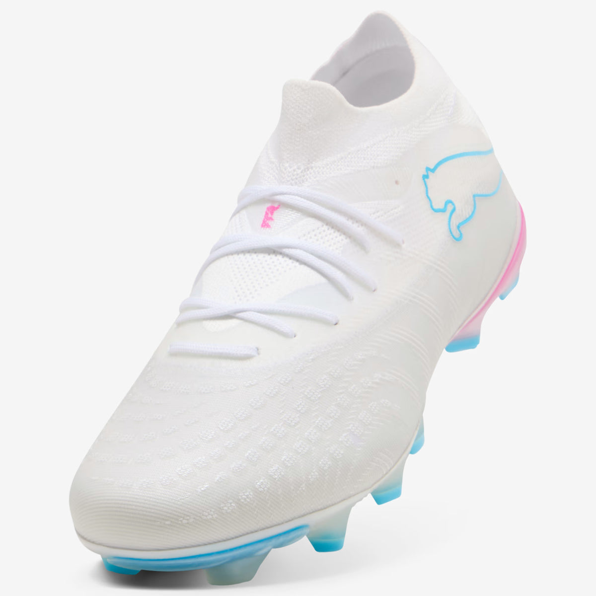 PUMA FUTURE 9 MATCH Firm/Artificial-Ground Low-Top Soccer Cleats - PUMA White-Luminous Blue-Luminous Pink