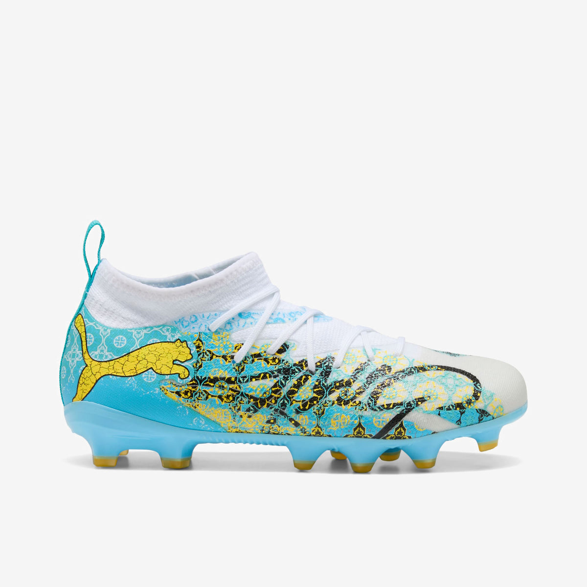PUMA FUTURE 9 MATCH PLAYMAKER Big Kids' Firm/Artificial-Ground Low-Top Soccer Cleats - PUMA White-Vibrant Blue-Sun Stream-Light Aqua