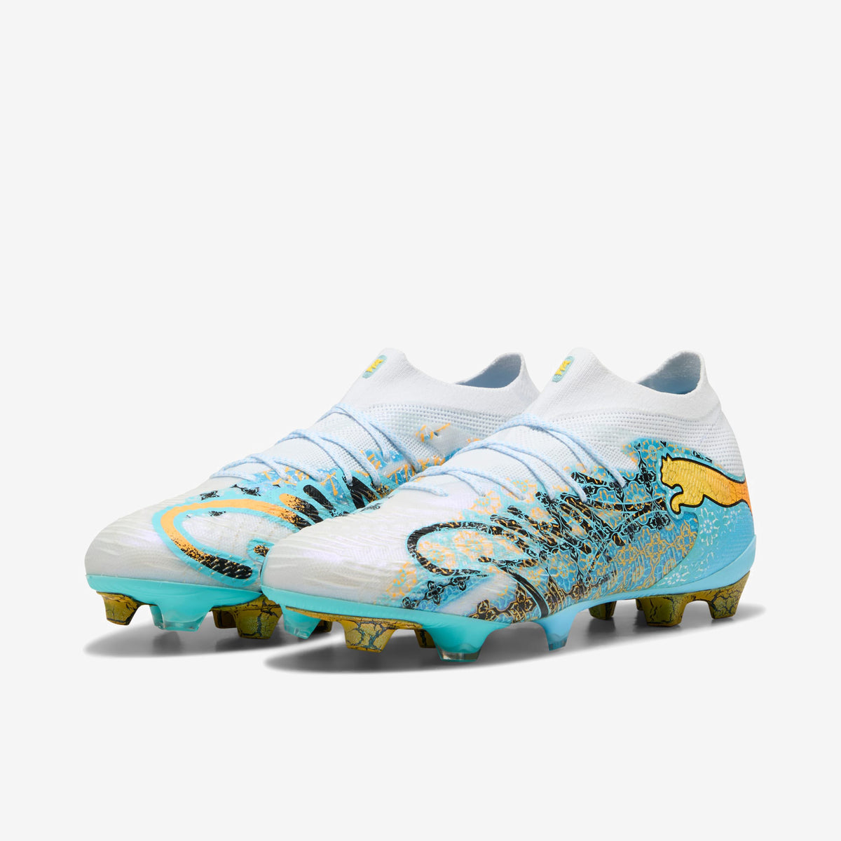 PUMA FUTURE 9 ULTIMATE PLAYMAKER Firm-Ground Low-Top Soccer Cleats - PUMA White-Vibrant Blue-Sun Stream-Light Aqua