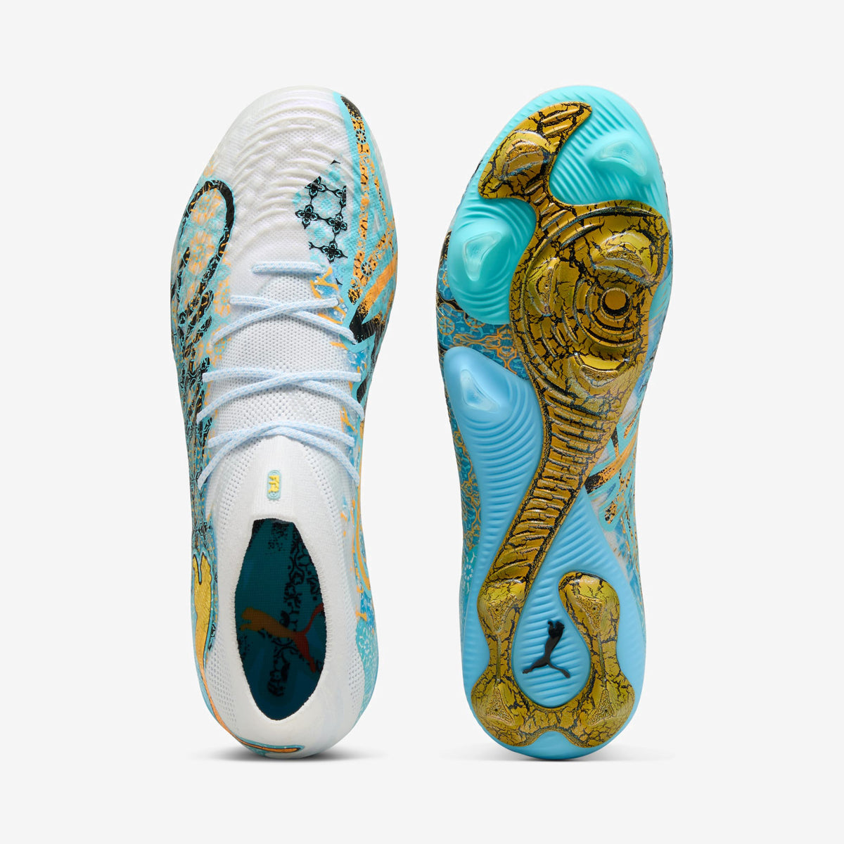 PUMA FUTURE 9 ULTIMATE PLAYMAKER Firm-Ground Low-Top Soccer Cleats - PUMA White-Vibrant Blue-Sun Stream-Light Aqua