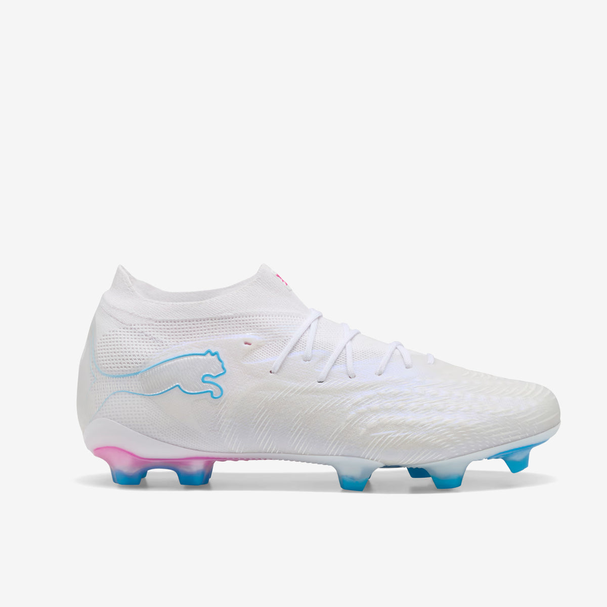 PUMA FUTURE 9 ULTIMATE Firm-Ground Low-Top Soccer Cleats - PUMA White-Luminous Blue-Luminous Pink