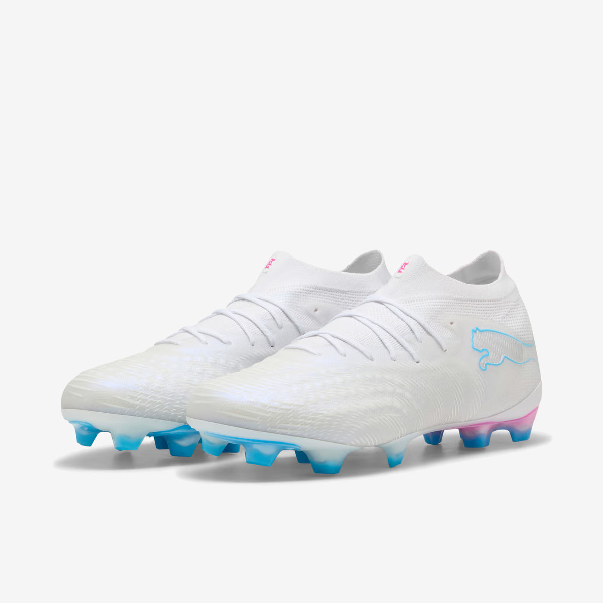 PUMA FUTURE 9 ULTIMATE Firm-Ground Low-Top Soccer Cleats - PUMA White-Luminous Blue-Luminous Pink
