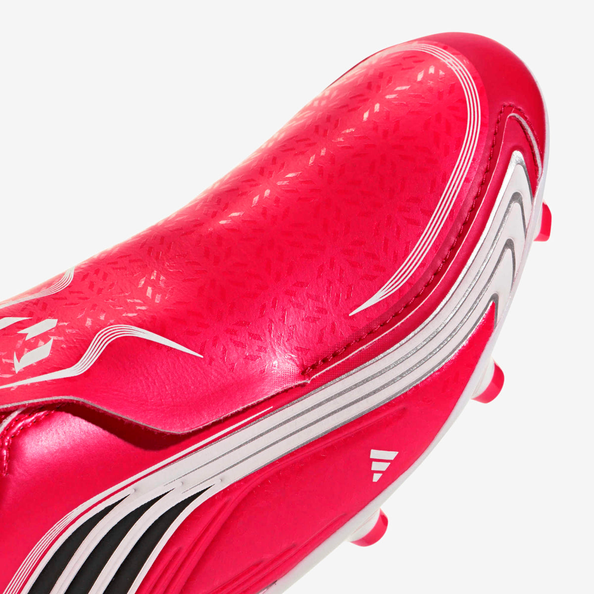 adidas Jr. F50 Messi League Laceless Big Kids' Firm-Ground Low-Top Soccer Cleats - Lucid Red / Core Black / Pure Ruby