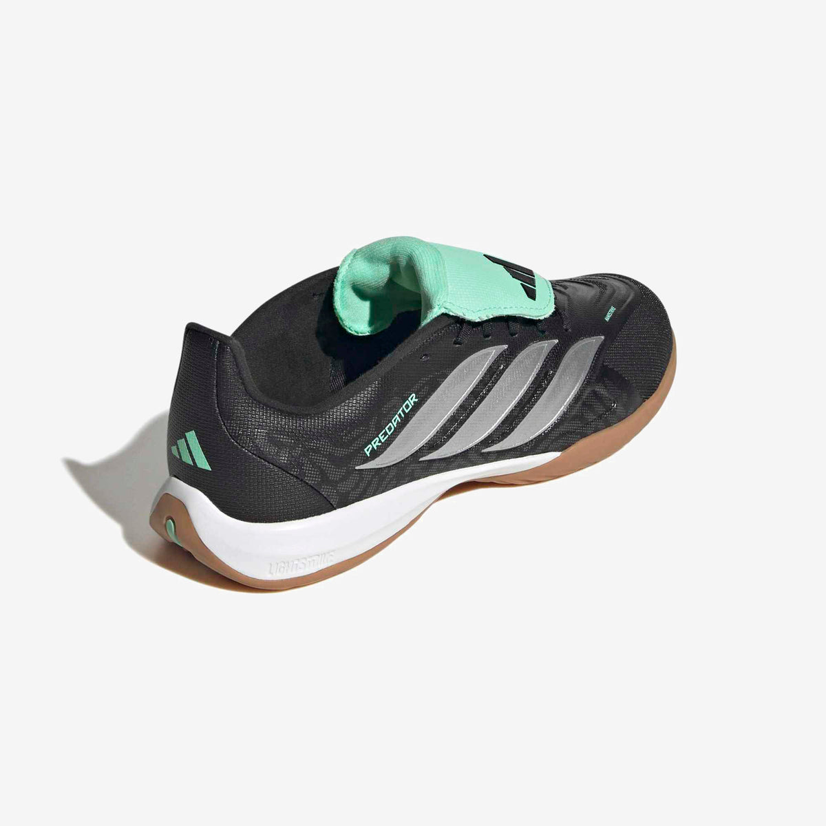 adidas Jr. Predator League Fold-Over Tongue Big Kids' Indoor/Court Low-Top Soccer Shoes - Core Black / Silver Met. / Pulse Mint