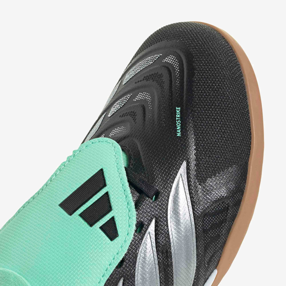 adidas Jr. Predator League Fold-Over Tongue Big Kids' Indoor/Court Low-Top Soccer Shoes - Core Black / Silver Met. / Pulse Mint
