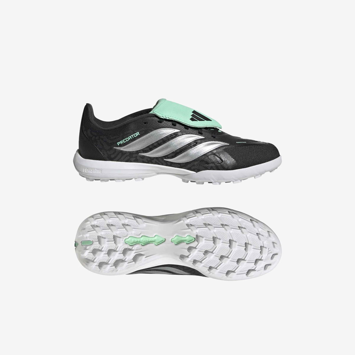adidas Jr. Predator League Fold-Over Tongue Big Kids' Turf Low-Top Soccer Shoes - Core Black / Silver Met. / Pulse Mint