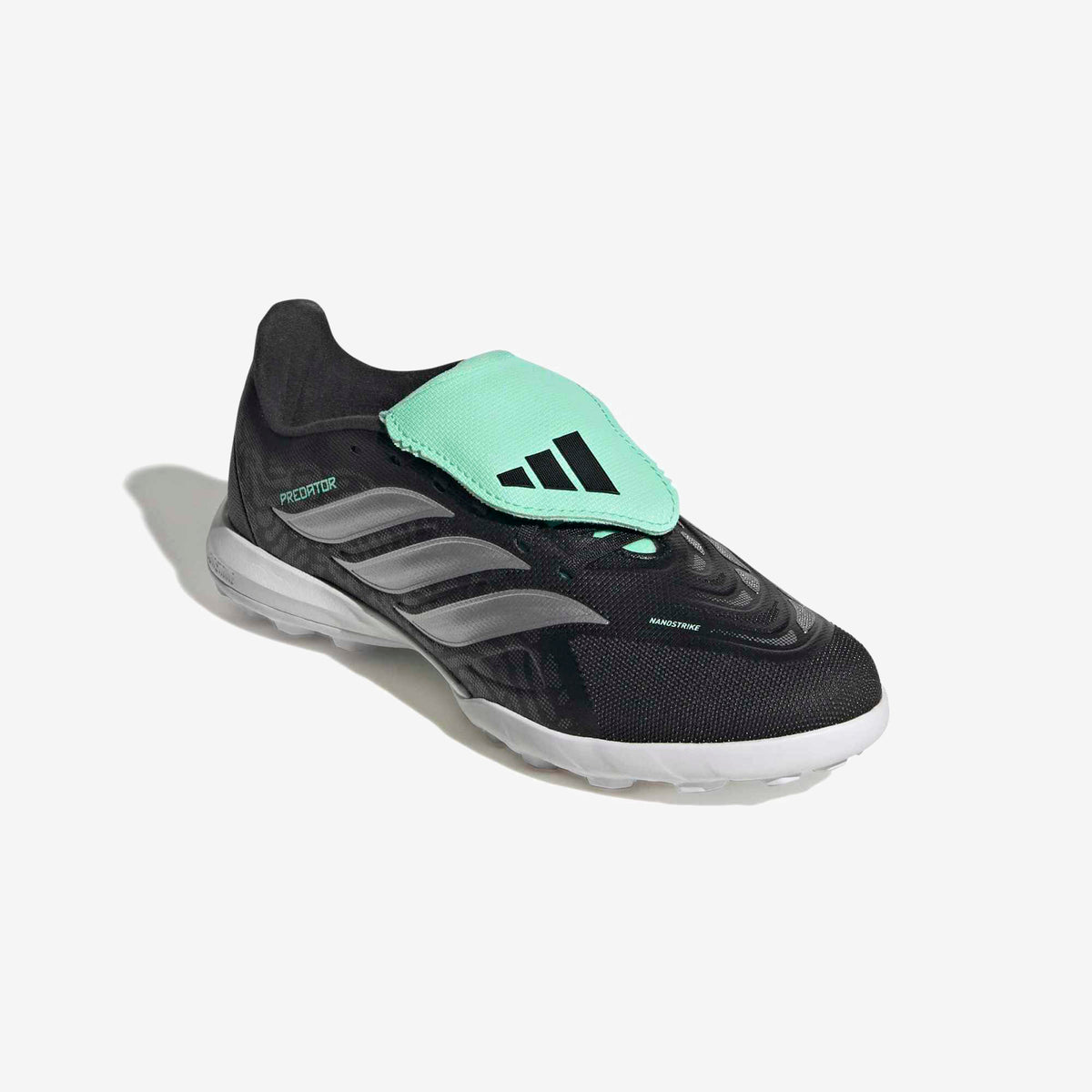 adidas Jr. Predator League Fold-Over Tongue Big Kids' Turf Low-Top Soccer Shoes - Core Black / Silver Met. / Pulse Mint