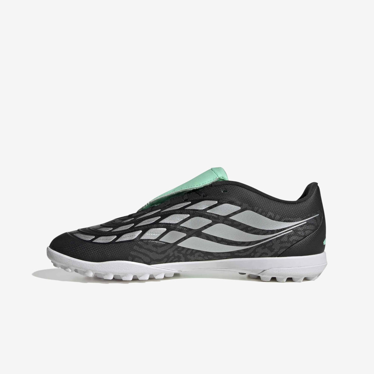 adidas Predator Club Fold-Over Tongue Firm-Ground Low-Top Soccer Cleats - Core Black / Silver Met. / Pulse Mint