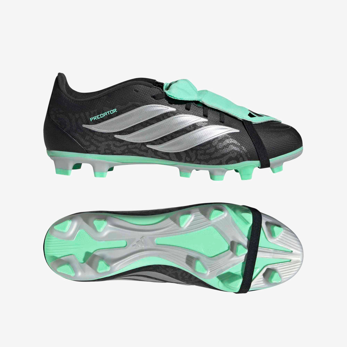 adidas Predator Club Fold-Over Tongue Firm/Multi-Ground Low-Top Soccer Cleats - Core Black / Silver Met. / Pulse Mint