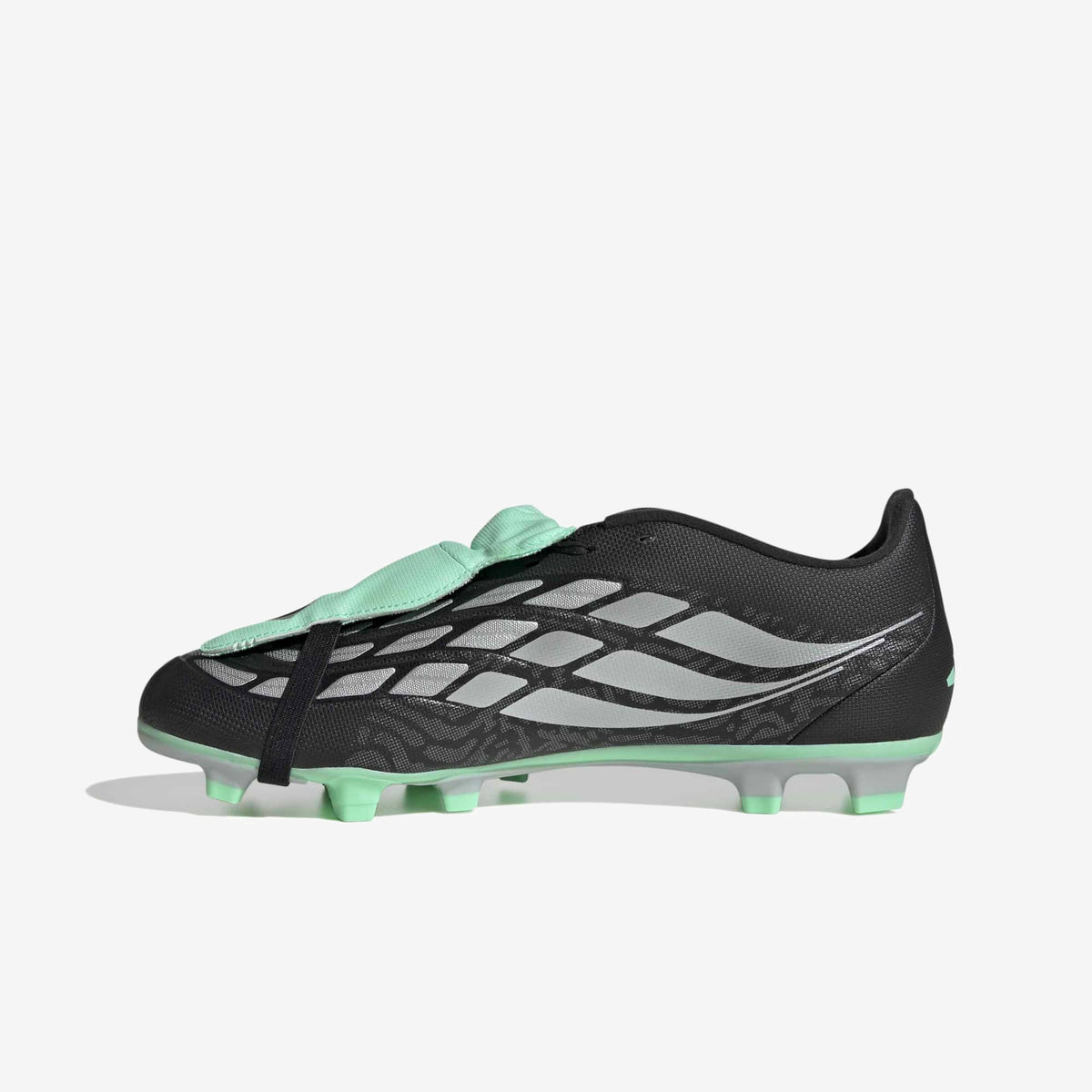adidas Predator Club Fold-Over Tongue Firm/Multi-Ground Low-Top Soccer Cleats - Core Black / Silver Met. / Pulse Mint