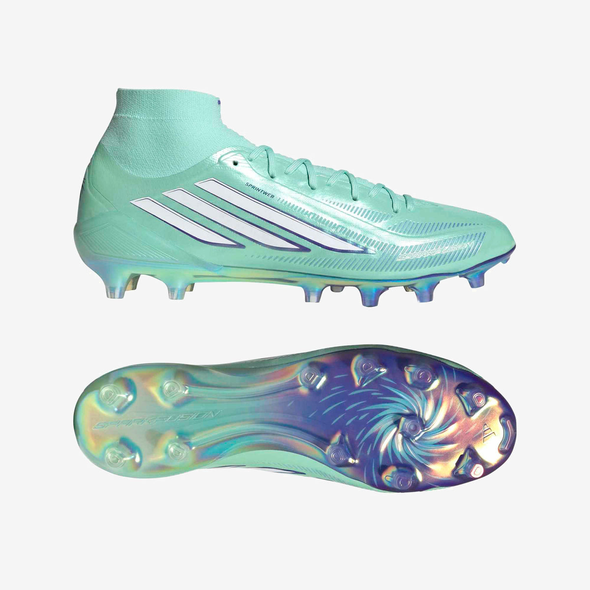 adidas F50 Sparkfusion Elite Firm Ground/Artificial Grass High-Top Soccer Cleats - Clear Mint / Ftwr White / Solar Purple