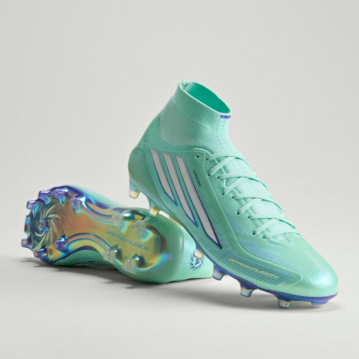 adidas F50 Sparkfusion Elite Firm Ground/Artificial Grass High-Top Soccer Cleats - Clear Mint / Ftwr White / Solar Purple