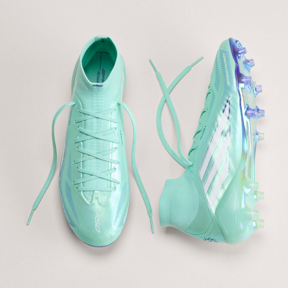 adidas F50 Sparkfusion Elite Firm Ground/Artificial Grass High-Top Soccer Cleats - Clear Mint / Ftwr White / Solar Purple