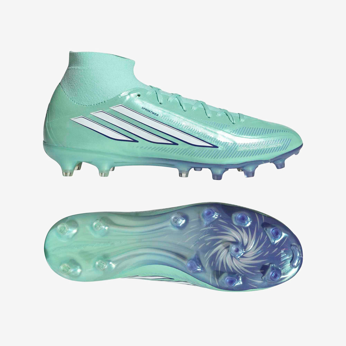 adidas F50 Sparkfusion Pro Firm Ground/Artificial Grass High-Top Soccer Cleats - Clear Mint / Ftwr White / Solar Purple