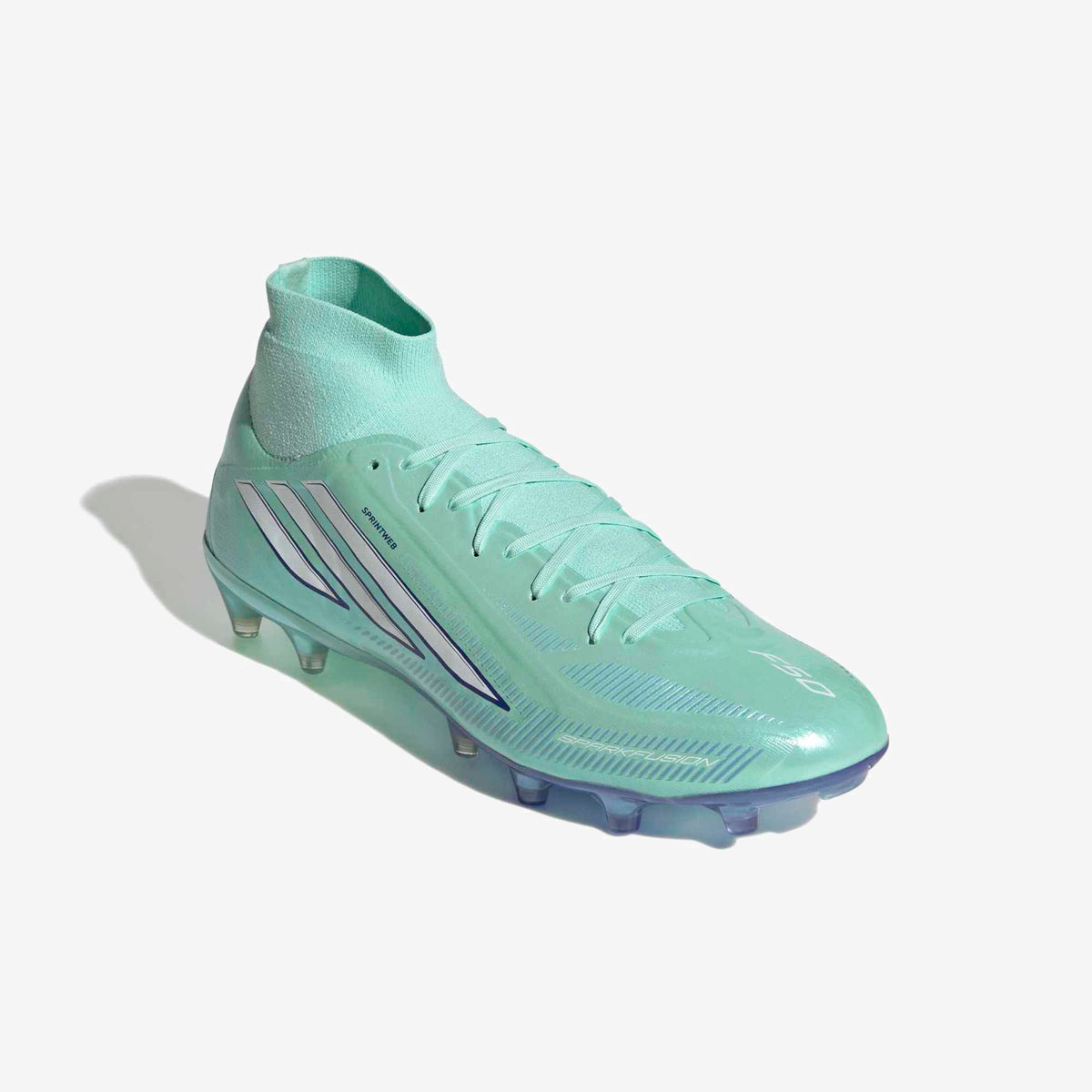 adidas F50 Sparkfusion Pro Firm Ground/Artificial Grass High-Top Soccer Cleats - Clear Mint / Ftwr White / Solar Purple