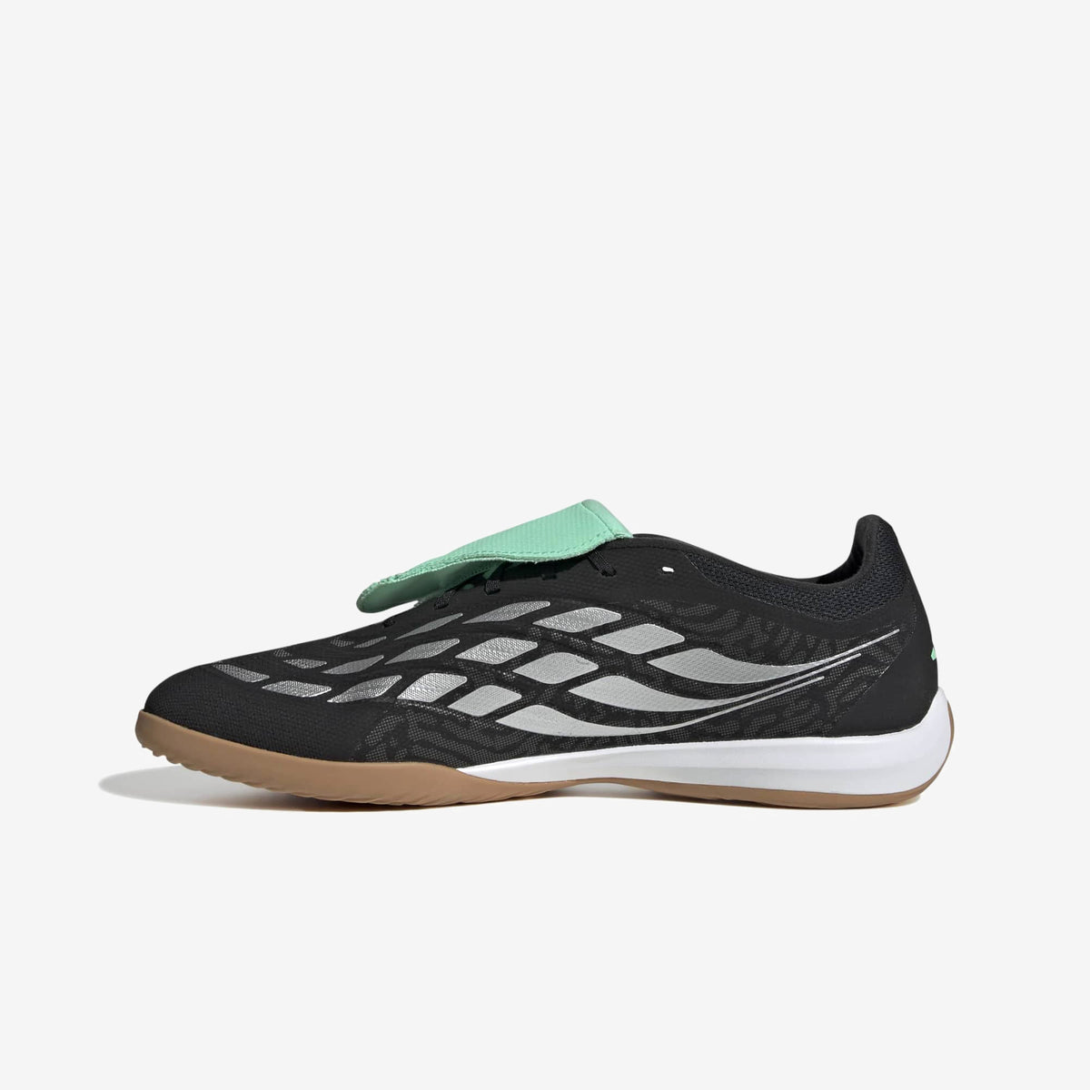 adidas Predator League Fold-Over Tongue Indoor/Court Low-Top Soccer Shoes - Core Black / Silver Met. / Pulse Mint