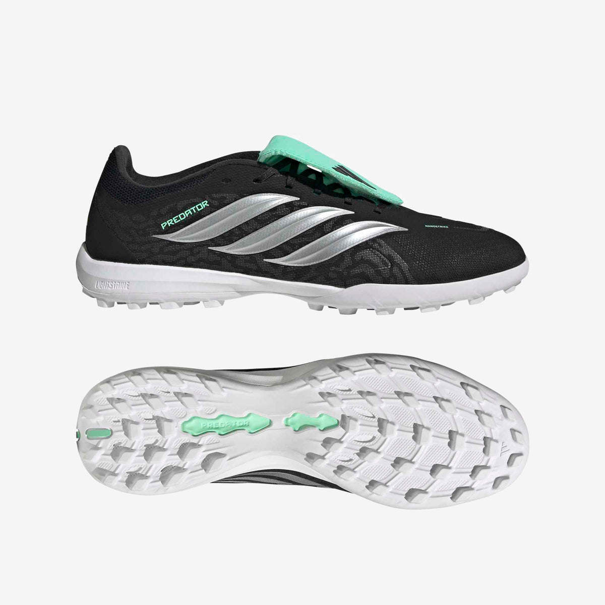 adidas Predator League Fold-Over Tongue Turf Low-Top Soccer Shoes - Core Black / Silver Met. / Pulse Mint