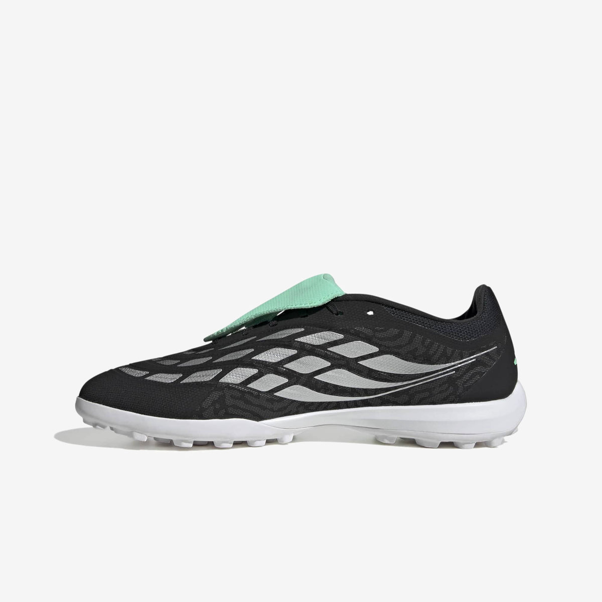 adidas Predator League Fold-Over Tongue Turf Low-Top Soccer Shoes - Core Black / Silver Met. / Pulse Mint
