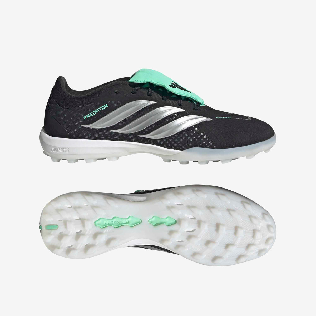 adidas Predator Pro Fold-Over Tongue Turf Low-Top Soccer Shoes - Core Black / Silver Met. / Pulse Mint