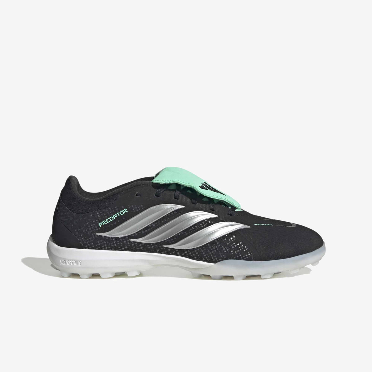 adidas Predator Pro Fold-Over Tongue Turf Low-Top Soccer Shoes - Core Black / Silver Met. / Pulse Mint