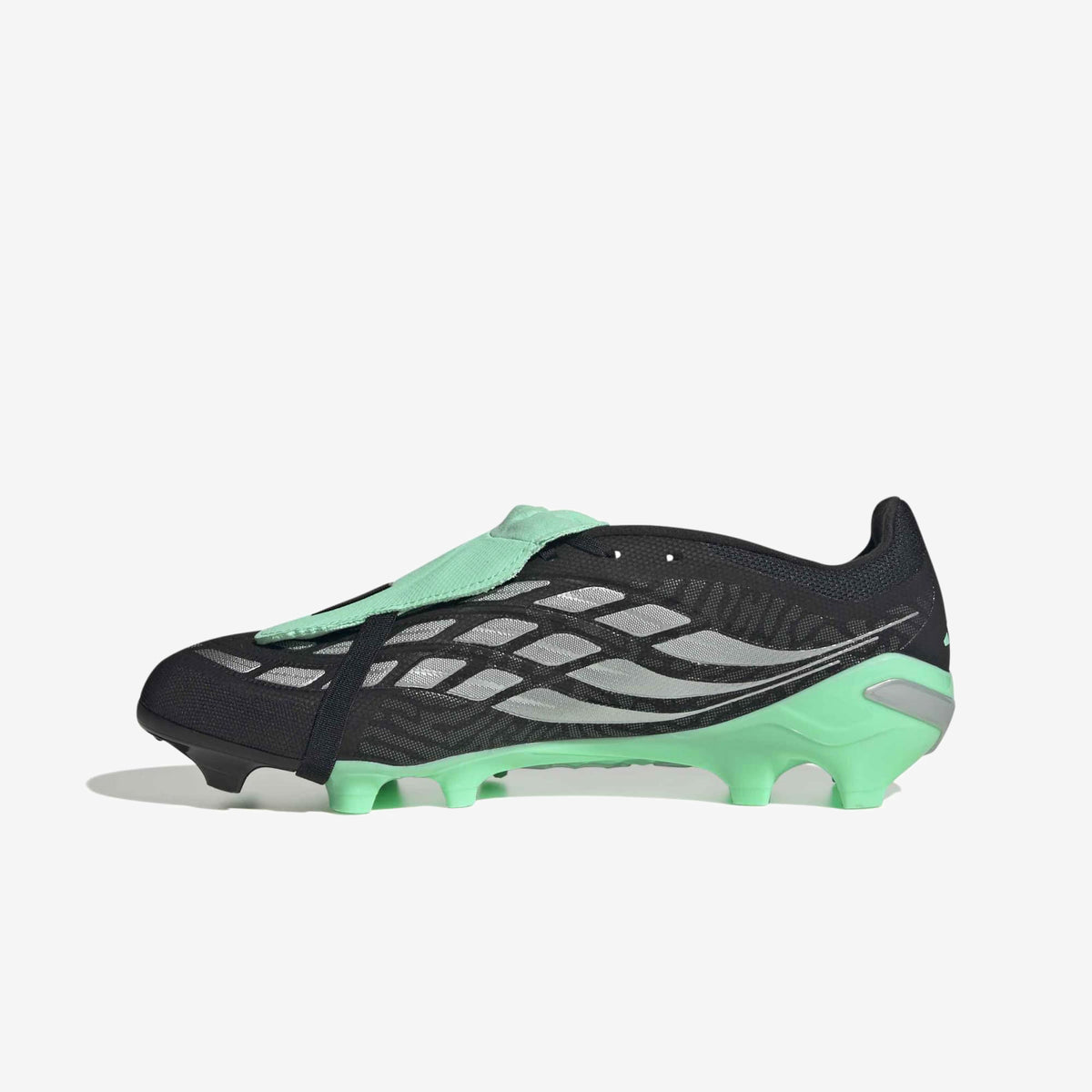 adidas Predator League Fold-Over Tongue Firm-Ground Low-Top Soccer Cleats - Core Black / Silver Met. / Pulse Mint