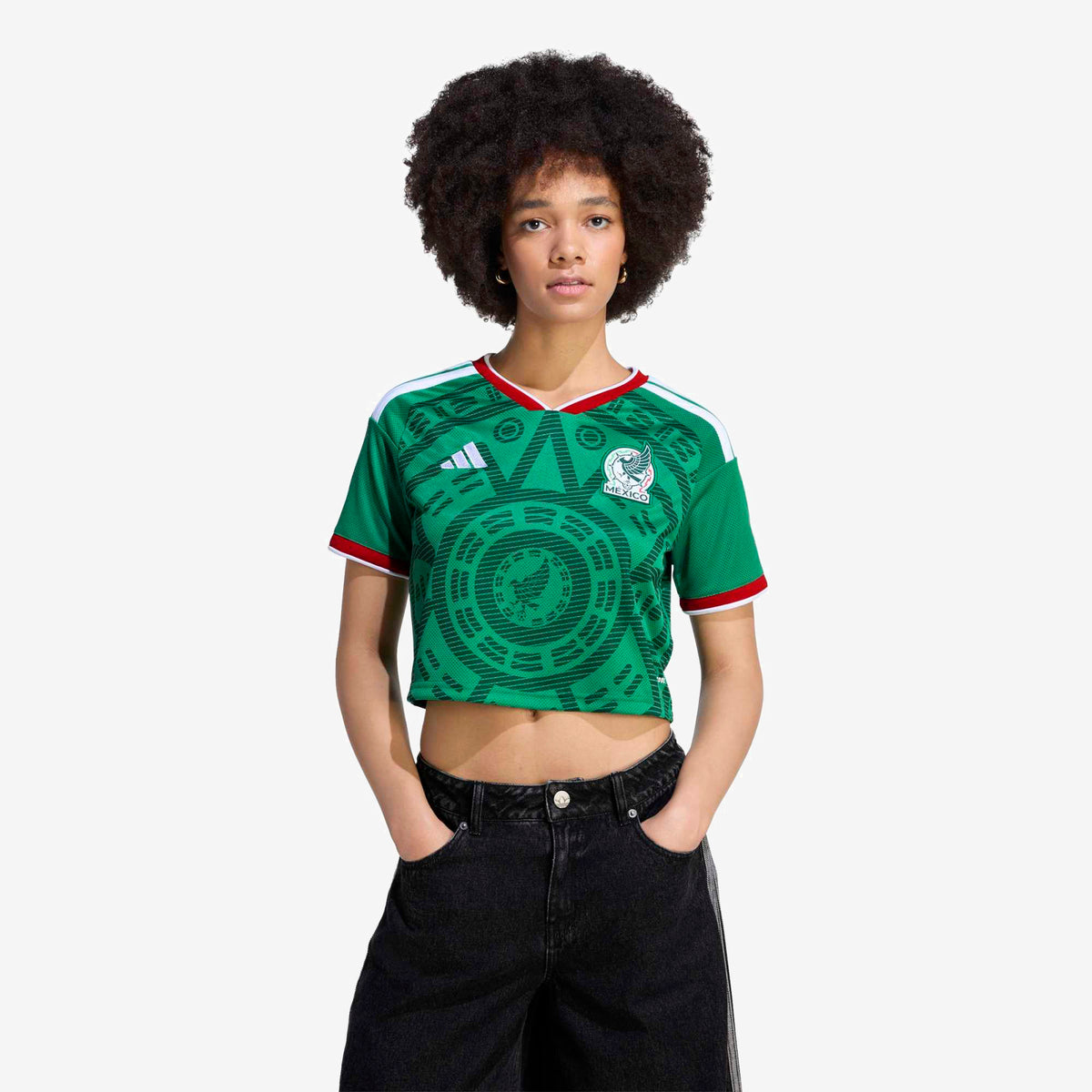 adidas Mexico 2026 Stadium Home Cropped Women's Soccer Jersey - Bold Green