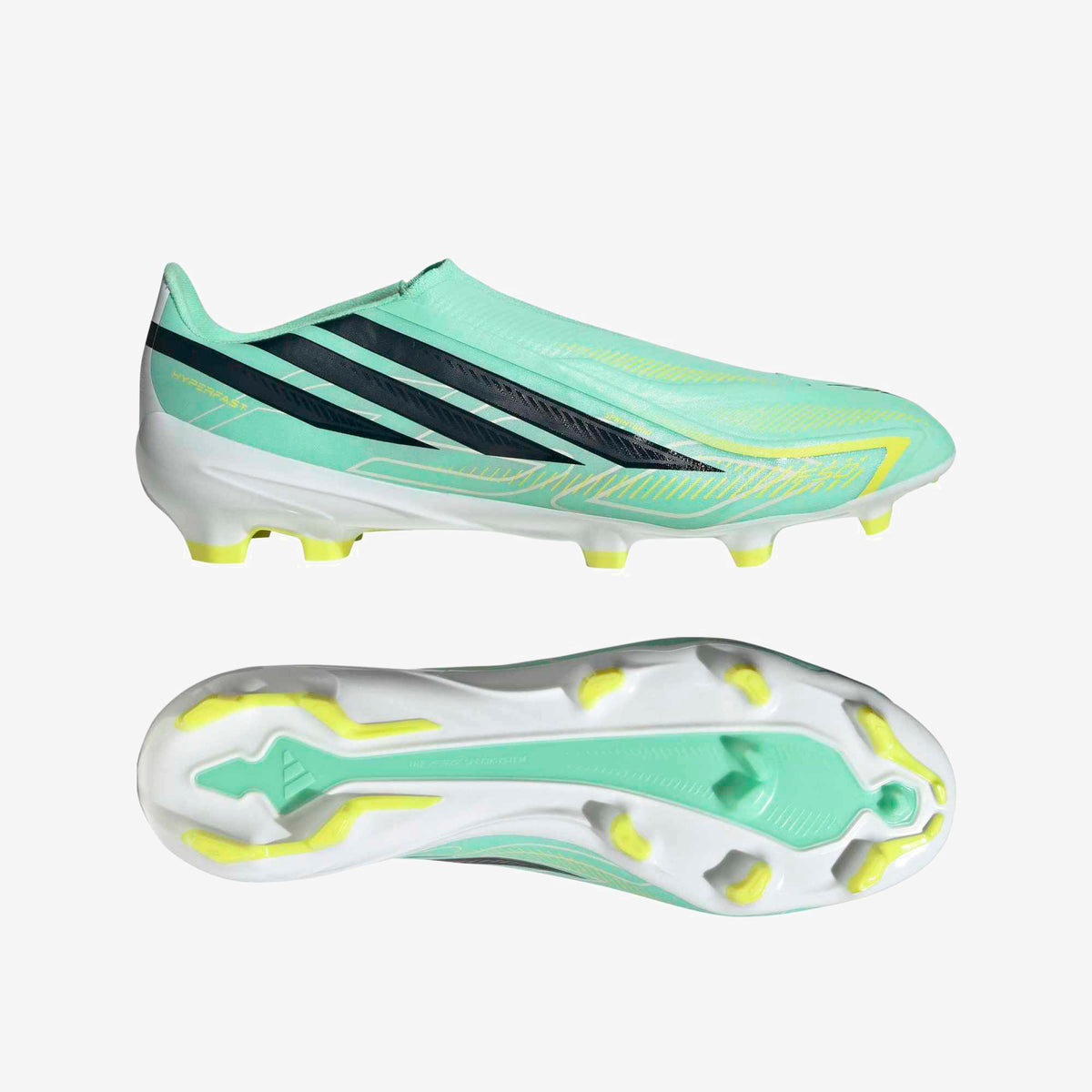 adidas F50 Hyperfast League Laceless Firm-Ground Low-Top Soccer Cleats - Pulse Mint / Night Navy / Solar Lemon