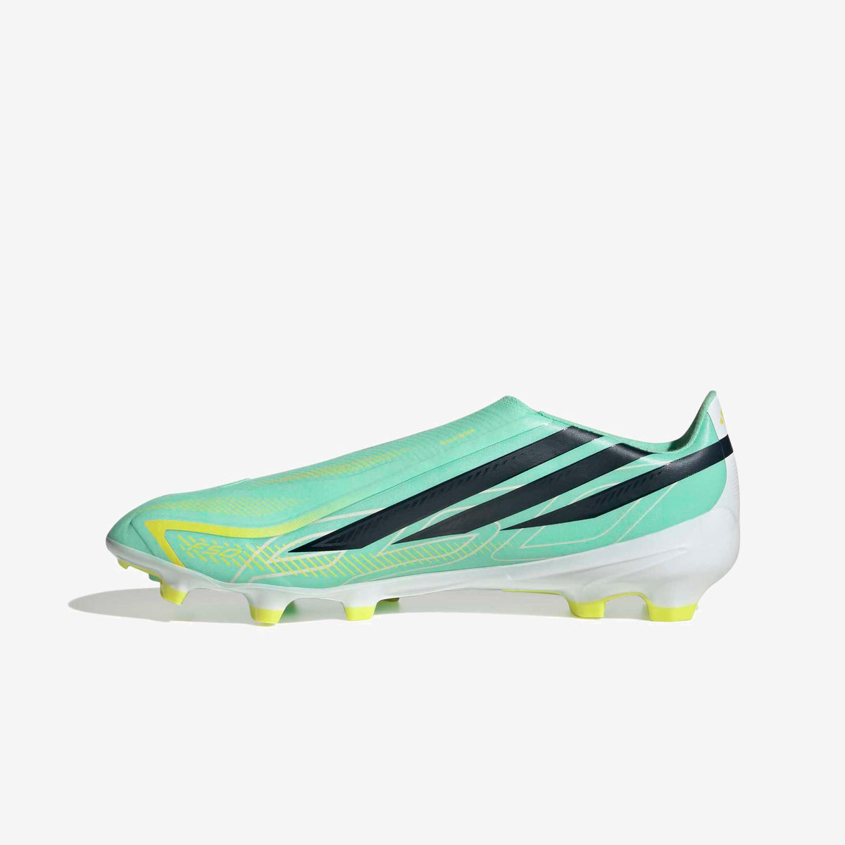 adidas F50 Hyperfast League Laceless Firm-Ground Low-Top Soccer Cleats - Pulse Mint / Night Navy / Solar Lemon