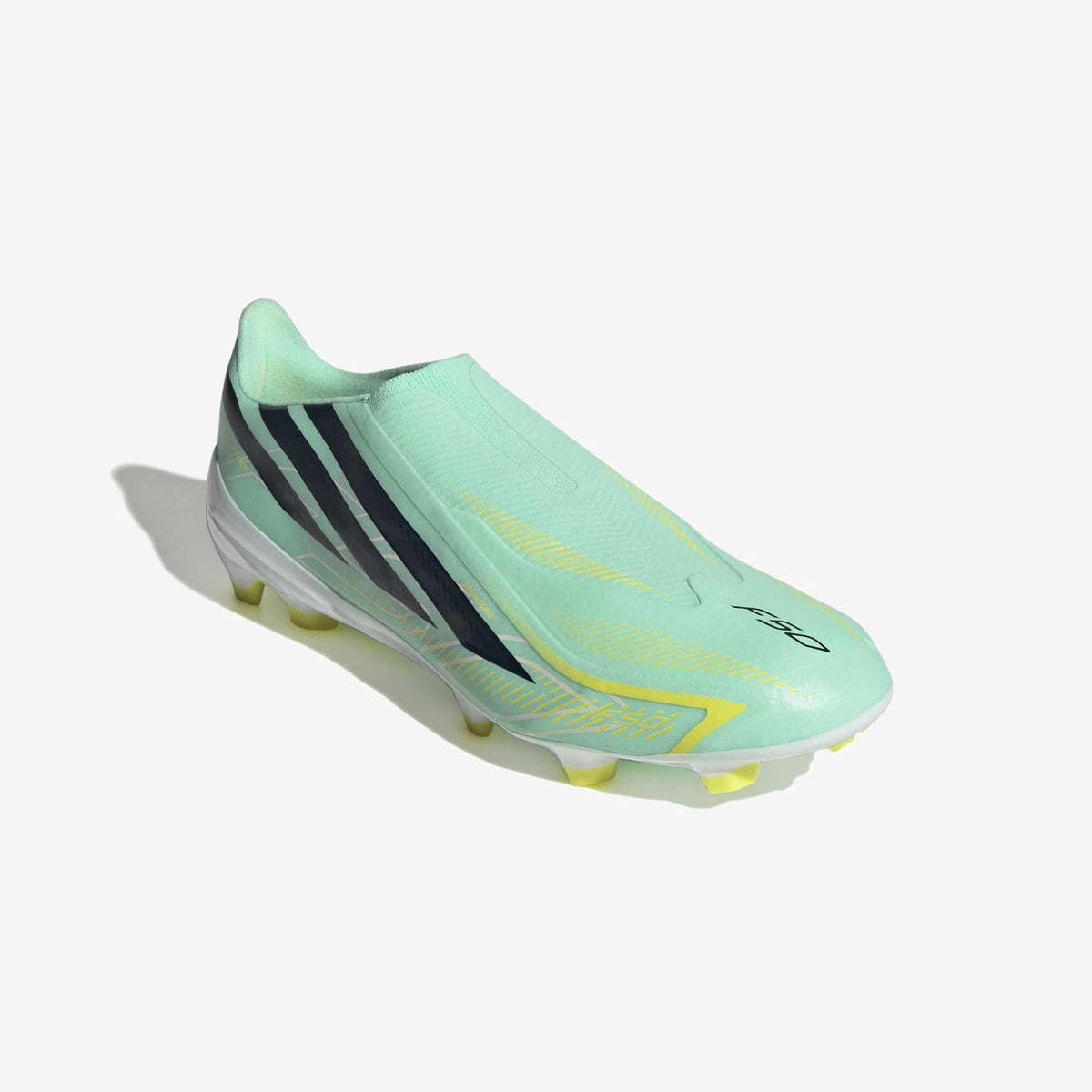 adidas F50 Hyperfast League Laceless Firm-Ground Low-Top Soccer Cleats - Pulse Mint / Night Navy / Solar Lemon