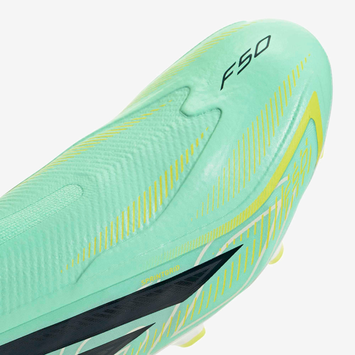 adidas F50 Hyperfast League Laceless Firm-Ground Low-Top Soccer Cleats - Pulse Mint / Night Navy / Solar Lemon