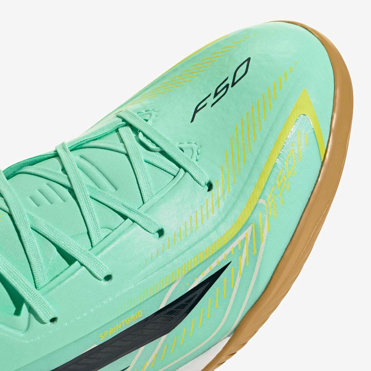 adidas F50 Hyperfast League Indoor/Court Low-Top Soccer Shoes - Pulse Mint / Night Navy / Solar Lemon