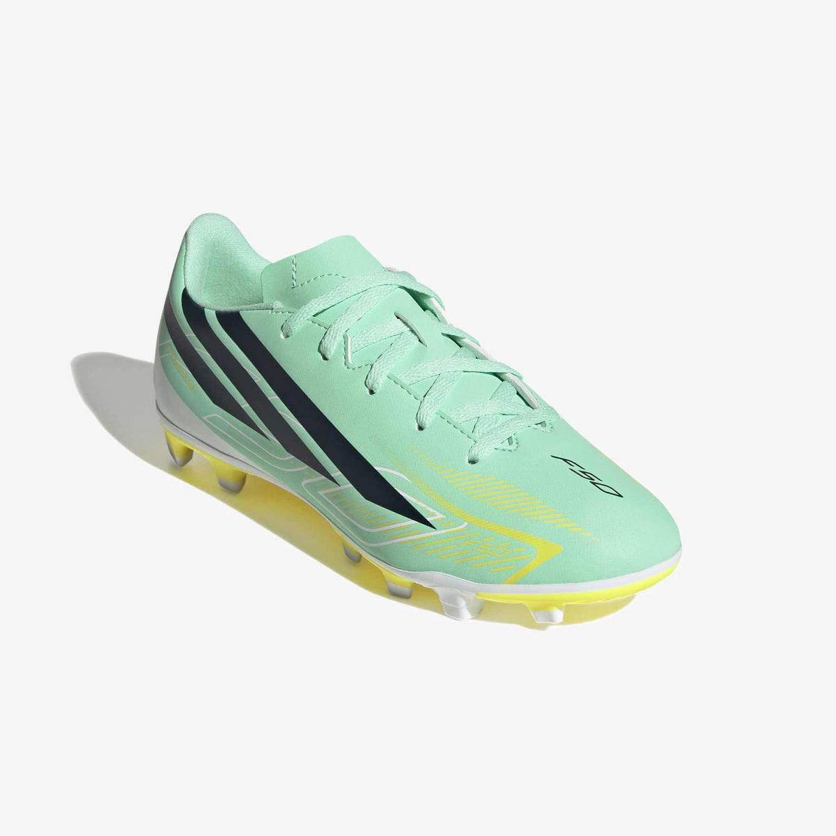adidas Jr. F50 Hyperfast Club Little/Big Kids' Firm/Multi-Ground Low-Top Soccer Cleats - Pulse Mint / Night Navy / Solar Lemon