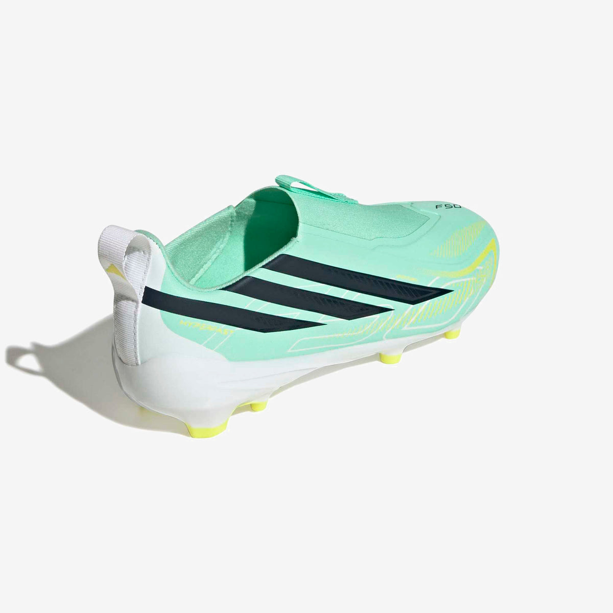 adidas Jr. F50 Hyperfast League Laceless Big Kids' Firm-Ground Low-Top Soccer Cleats - Pulse Mint / Night Navy / Solar Lemon