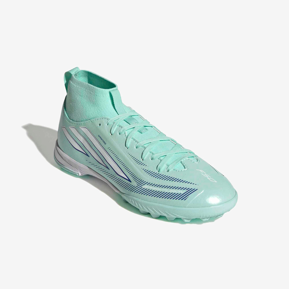 adidas Jr. F50 Sparkfusion League Little/Big Kids' Turf High-Top Soccer Shoes - Clear Mint / Ftwr White / Solar Purple