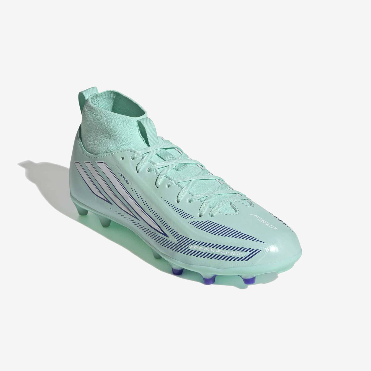 adidas F50 Sparkfusion League Mid Cut Little/Big Kids' Firm Ground/Artificial Grass High-Top Soccer Cleats - Clear Mint / Ftwr White / Solar Purple