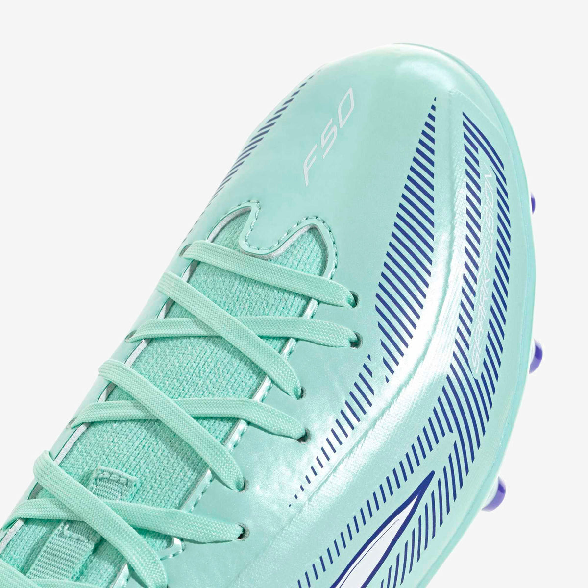 adidas F50 Sparkfusion League Mid Cut Little/Big Kids' Firm Ground/Artificial Grass High-Top Soccer Cleats - Clear Mint / Ftwr White / Solar Purple