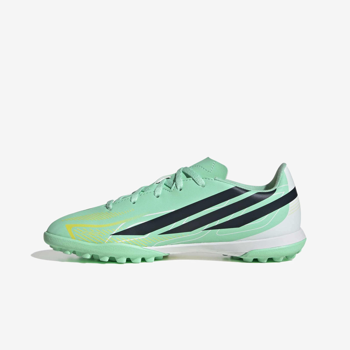adidas Jr. F50 Hyperfast Club Little/Big Kids' Turf Low-Top Soccer Shoes - Pulse Mint / Night Navy / Solar Lemon