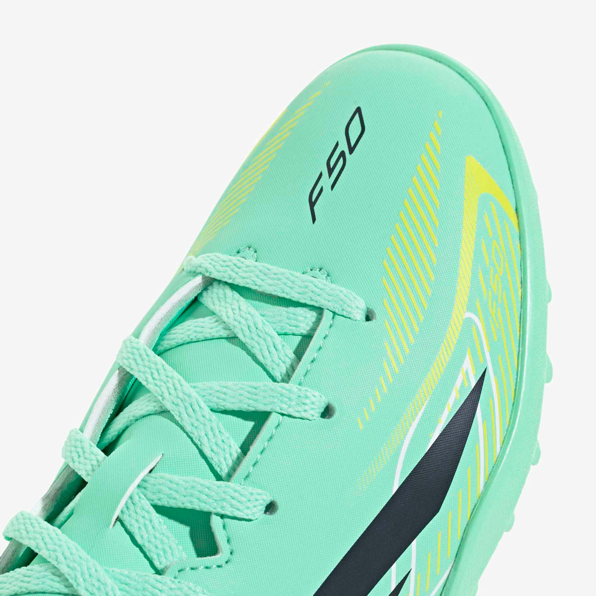 adidas Jr. F50 Hyperfast Club Little/Big Kids' Turf Low-Top Soccer Shoes - Pulse Mint / Night Navy / Solar Lemon