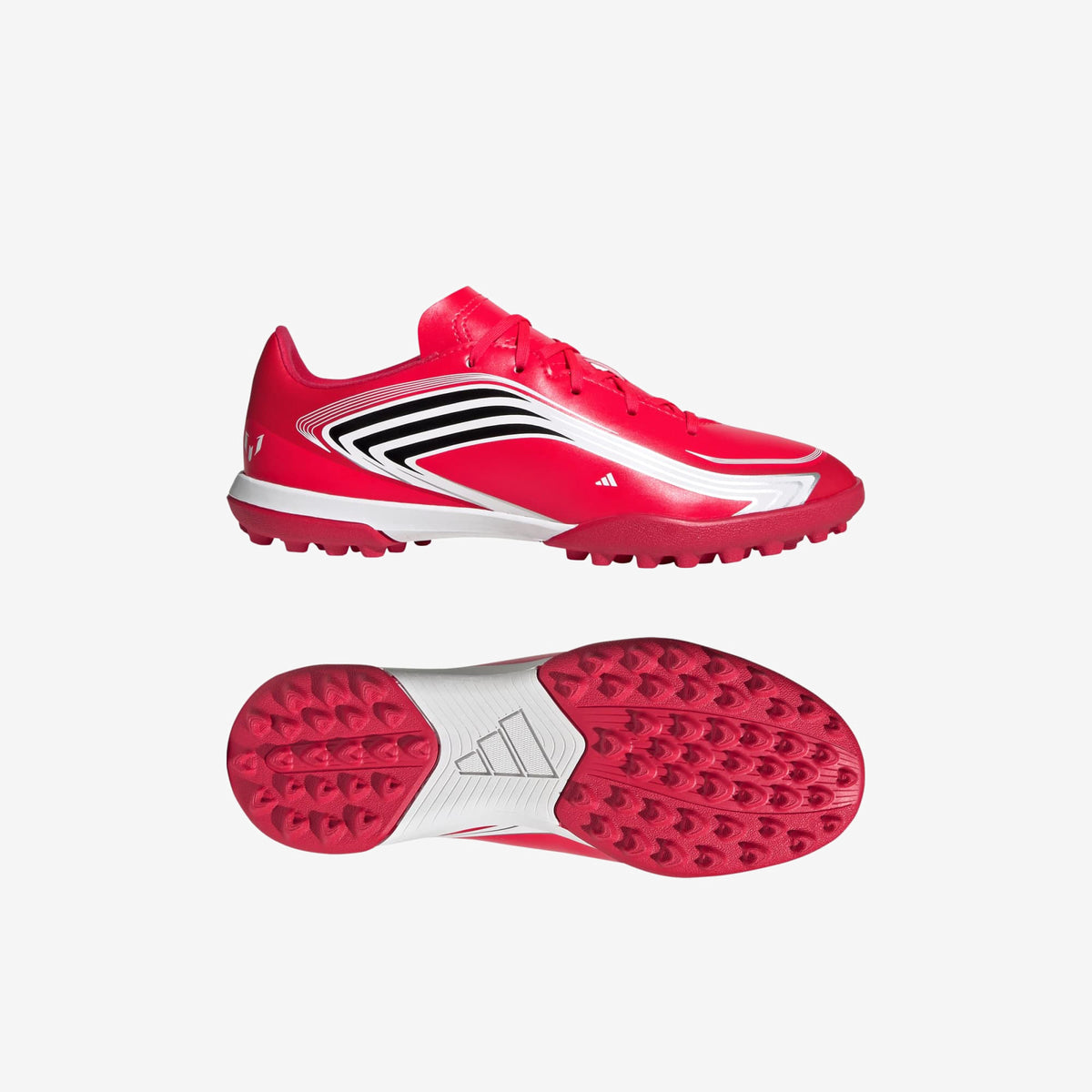 adidas Jr. F50 Messi Club Little/Big Kids' Turf Low-Top Soccer Shoes - Lucid Red / Core Black / Pure Ruby