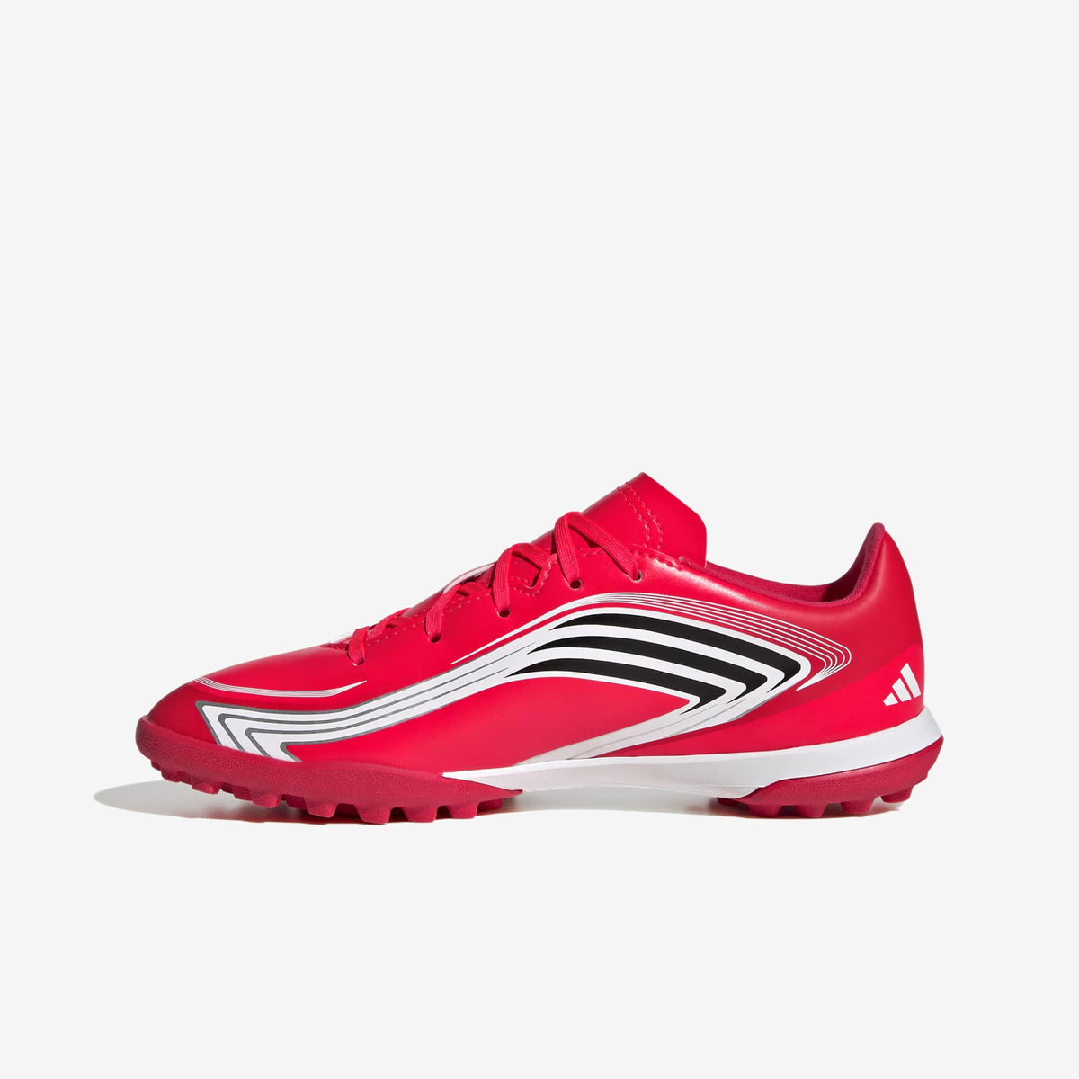 adidas Jr. F50 Messi Club Little/Big Kids' Turf Low-Top Soccer Shoes - Lucid Red / Core Black / Pure Ruby