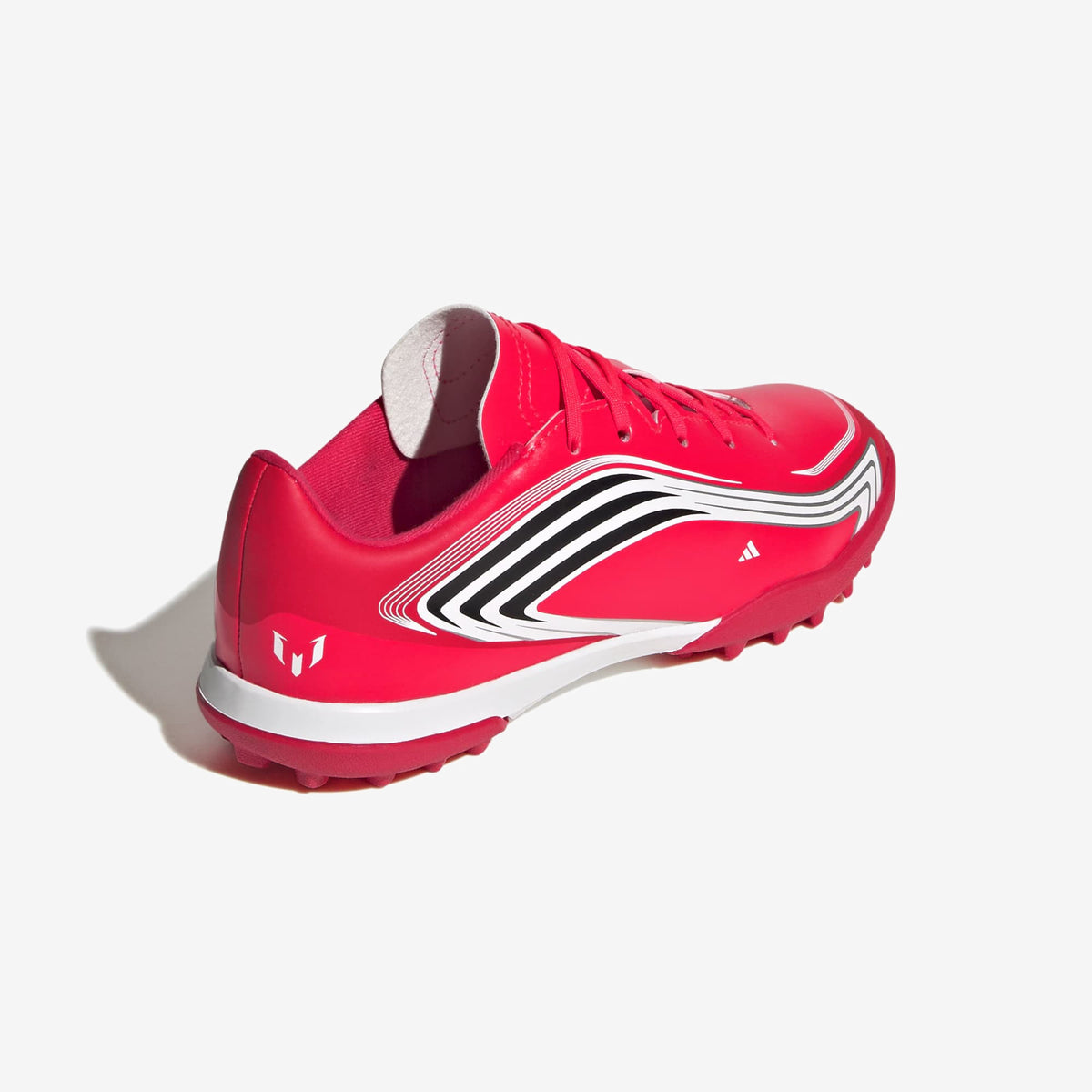 adidas Jr. F50 Messi Club Little/Big Kids' Turf Low-Top Soccer Shoes - Lucid Red / Core Black / Pure Ruby