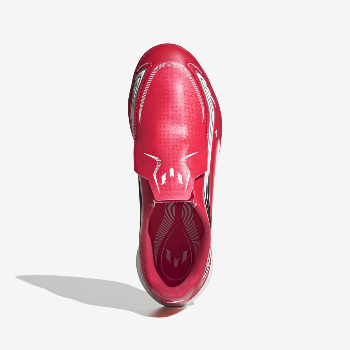 adidas Jr. F50 Messi League Laceless Big Kids' Indoor/Court Low-Top Soccer Shoes - Lucid Red / Core Black / Pure Ruby