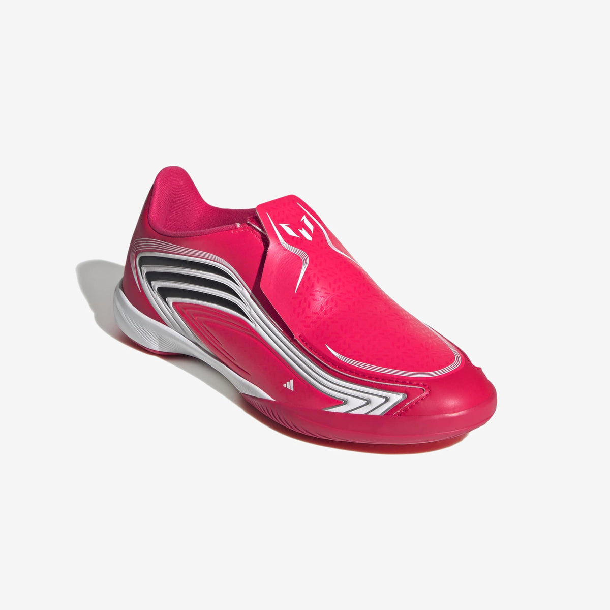 adidas Jr. F50 Messi League Laceless Big Kids' Indoor/Court Low-Top Soccer Shoes - Lucid Red / Core Black / Pure Ruby