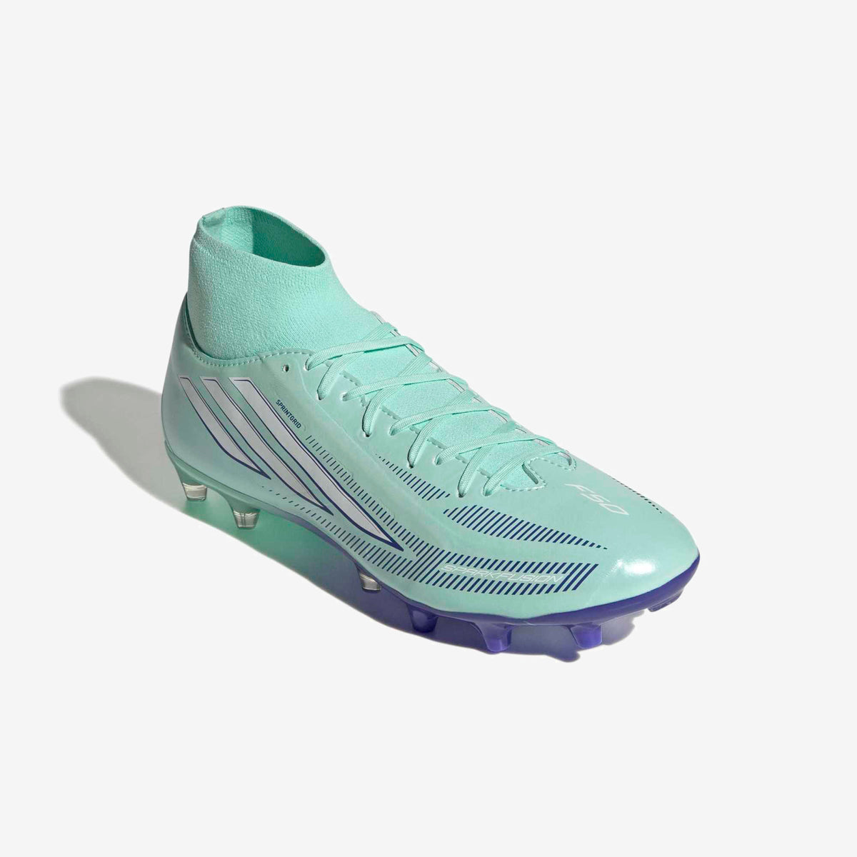 adidas F50 Sparkfusion League Mid Cut Firm Ground/Artificial Grass High-Top Soccer Cleats - Clear Mint / Ftwr White / Solar Purple